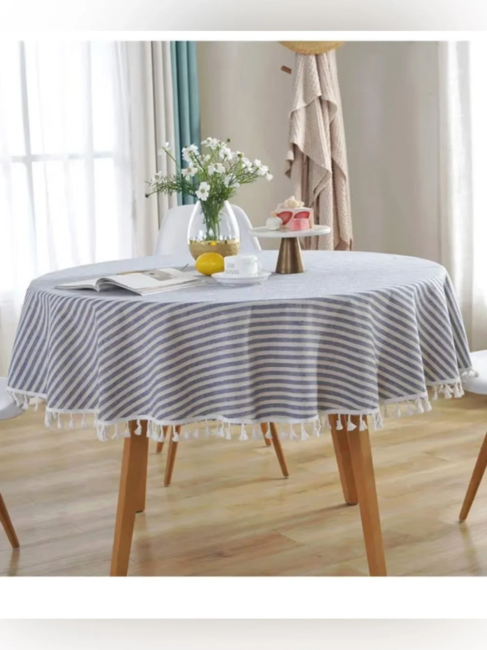 Meioro Round Stripe Tassel Tablecloth